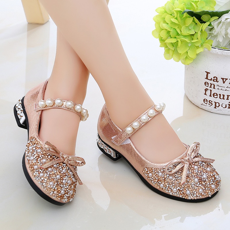 2024 Summer Girls Shoes Bead Mary Janes Flats Princess Glitter