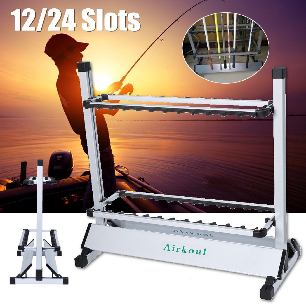 12/24 Slots Fishing Rod Rack Holder Aluminum Alloy Fishing Rod