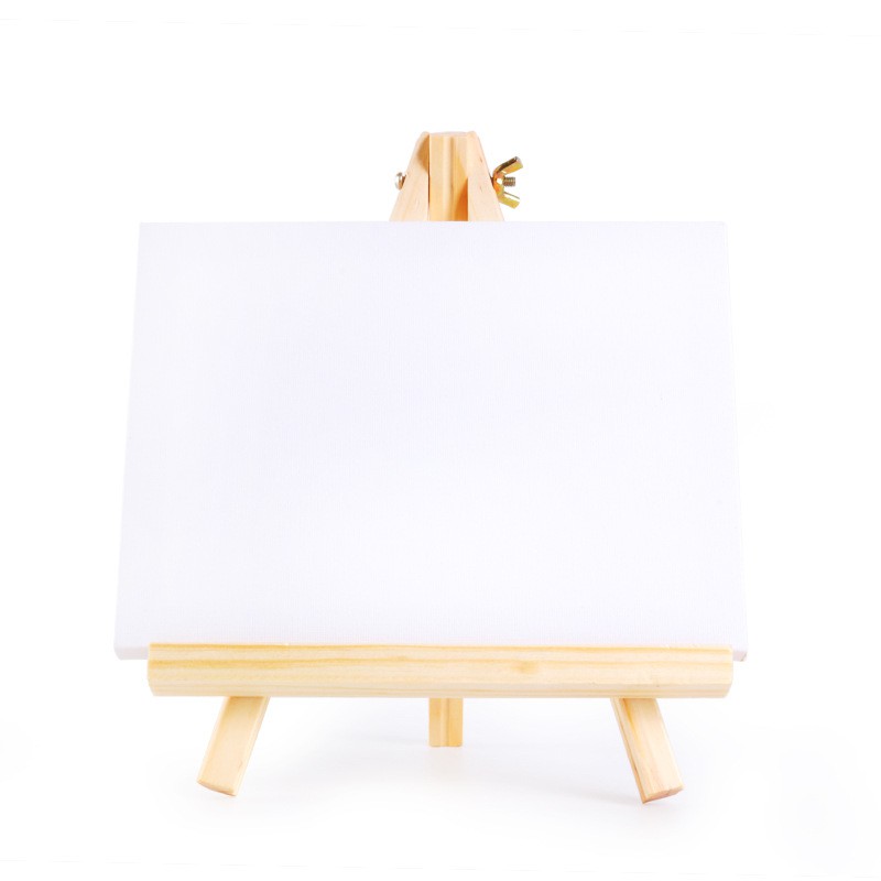 Blank White Canvas Board Wooden Frame Easel with Mini Painting