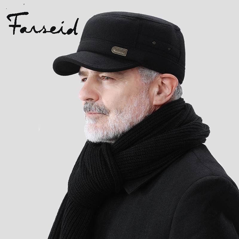 Old Man Hats Men's Winter Middle-Aged Elderly Peaked Caps Daddy Ear  Protection Warm Flat Top Middle-Elderly