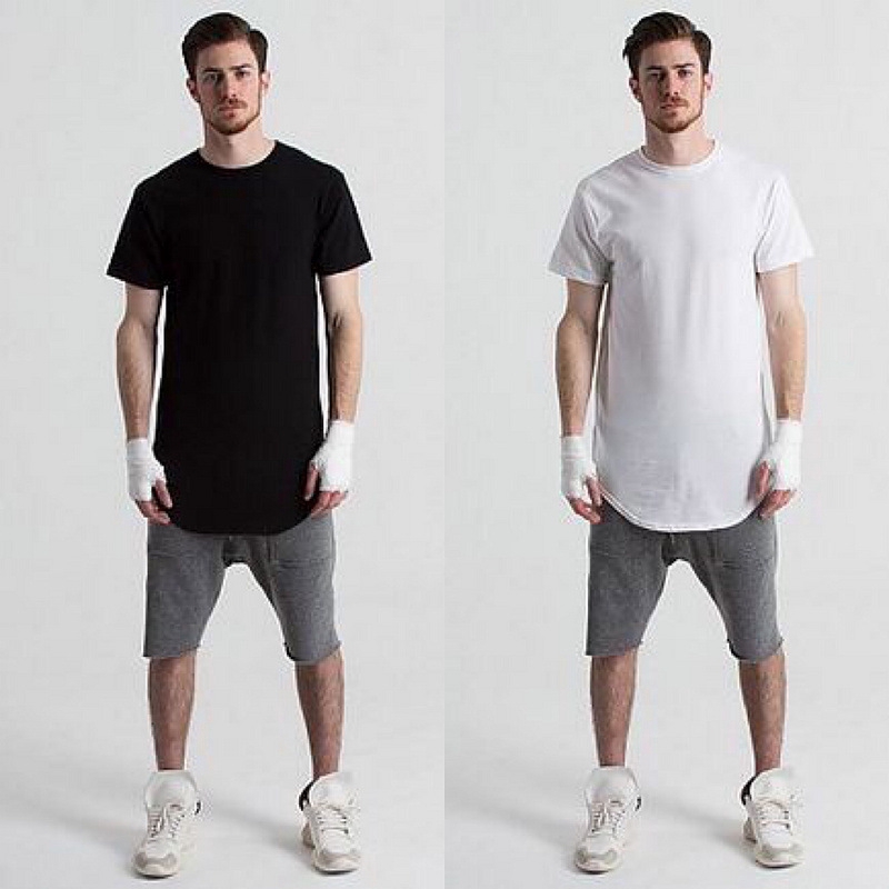 Men's Casual Stretchy Extended Longline Curve Hem T-shirt Streetweer Hip  Hop Long Sleeved T Shirts