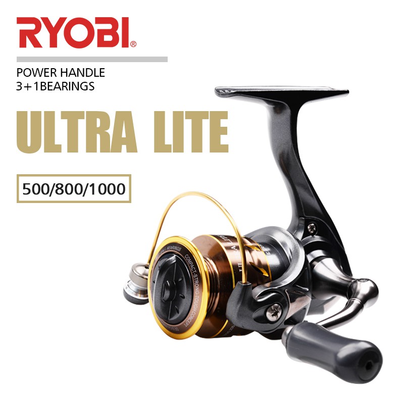 New RYOBI ULTRA LITE 500/800/1000 mini Spinning Fishing Reels 3+1BB Gear  Ratio 5.2:1 Max Drag 3kg Metal Spool Reel fishing Coil Wheel