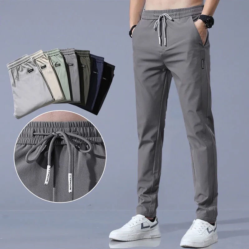 HOT SELLING👖‼️Men's slim ice sports men's Korean Trend straight zipper  versatile men's casual pants loose quick drying pants