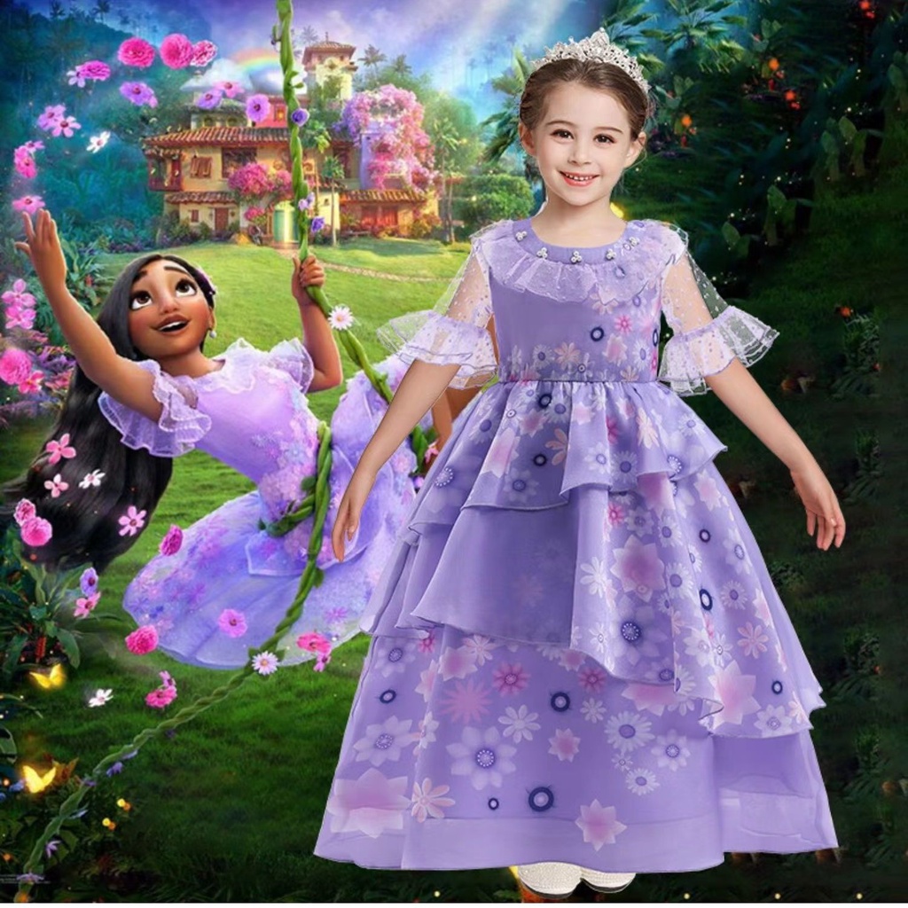 Silver# Encanto Princess Dress Isabella Purple Super Fairy Mesh