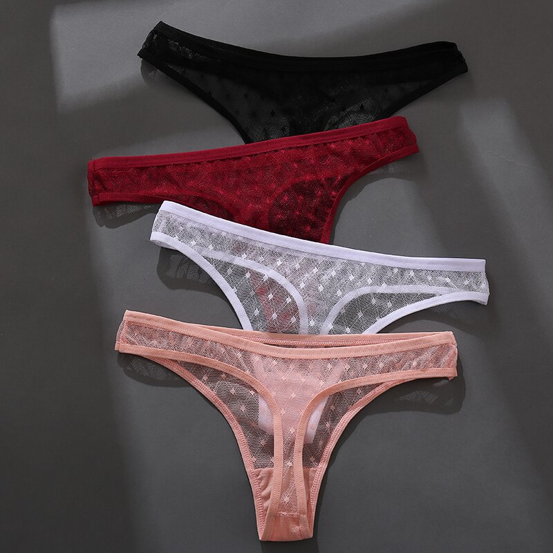 Sexy Lace Thongs Women Transparent G-string Panties Dots Lace T