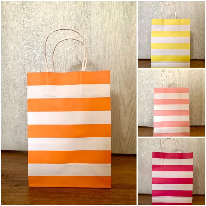 Striped paper discount bags with handles