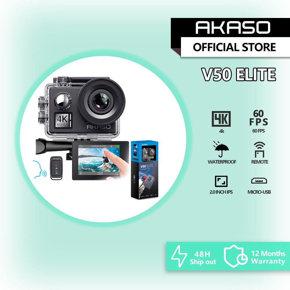 AKASO V50 Elite 4K60fps Touch Screen WiFi Action Camera Voice Control EIS  Web Camera 131 feet Waterproof Camera Adjustable View Angle 8X Zoom Remote  Control Sports Camera with Helmet Accessories Kit