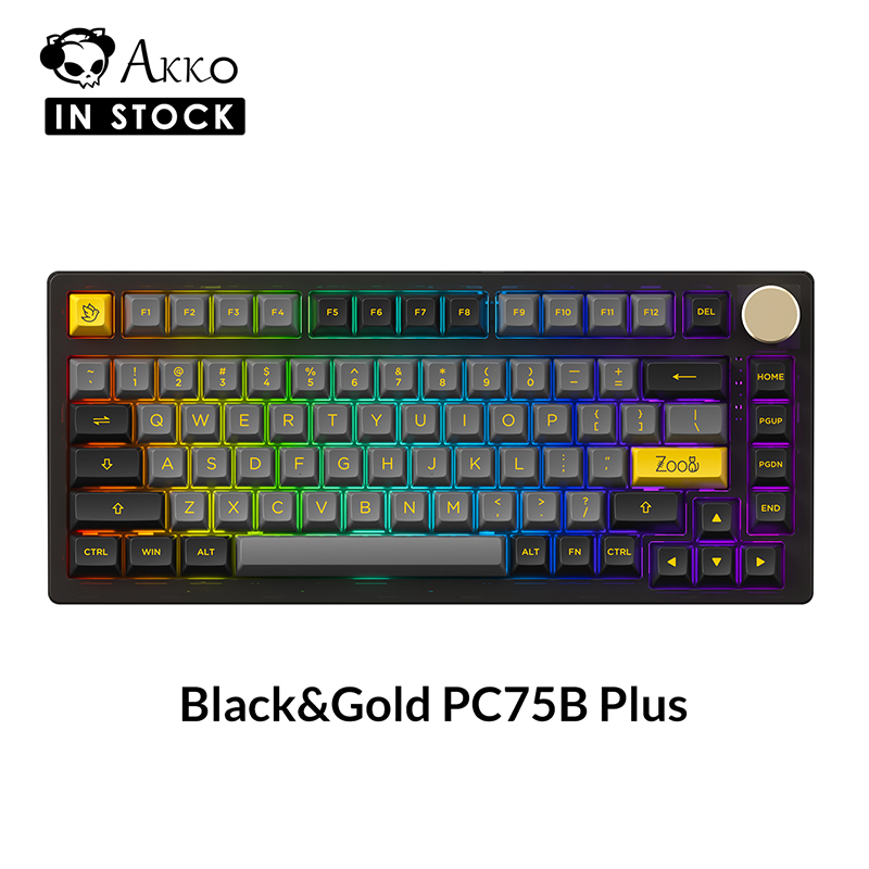 Akko 5075B Plus Mechanical Keyboard 75% Percent RGB Hot-swappable Keyboard  with Knob, Black & Silver Theme with PBT Double Shot ASA Profile Keycaps V3