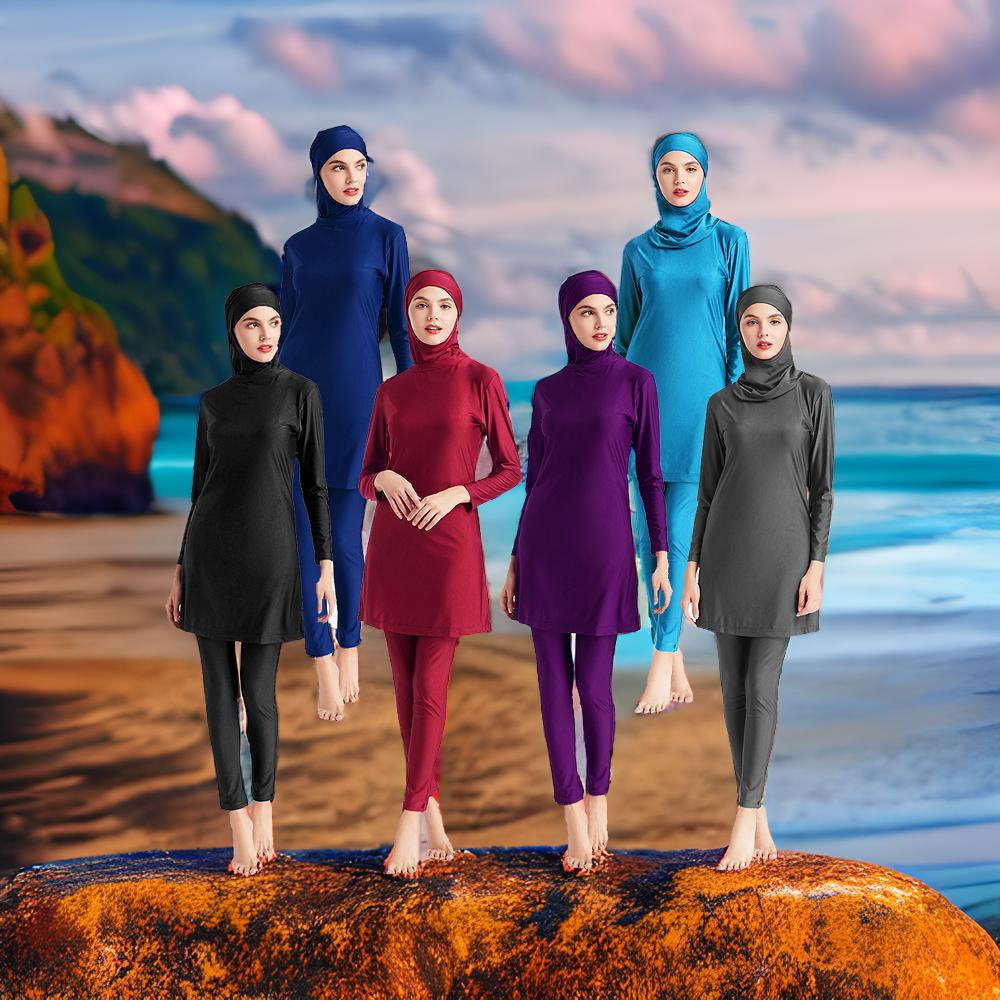 Solid Color Full Coverage Sportswear Muslimah Swimwear Plus Size 3