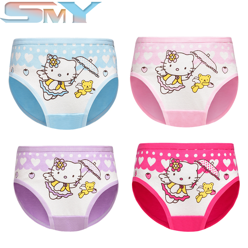 SMY 4 Pcs/Lot Hello Kitty Kids Panties Soft Cotton Girl Underwear Briefs  Cartoon Underpants