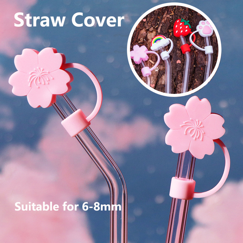 2pcs Silicone Cup-shaped Straw Dust Cover, Cartoon Straw Cover, Straw  Accessory, Suitable For 0.31in Diameter Straw, Reusable Silicone Dust Cover