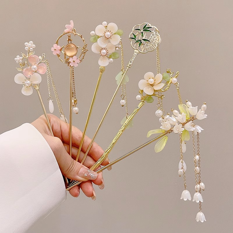 Traditional Han Chinese Clothing Hairpin Birdie Pattern Gold Tassels  Antique Style Costume Hair Accessories