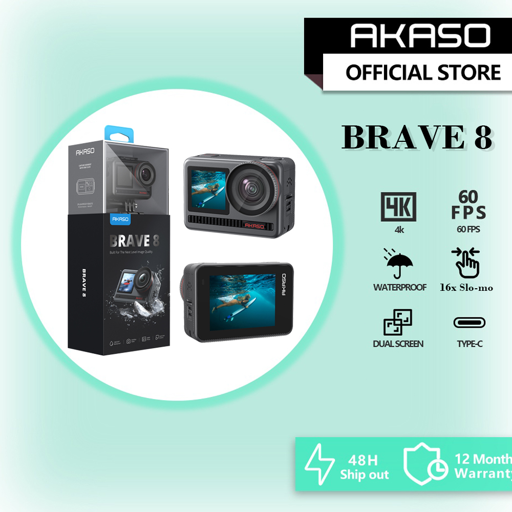 AKASO Brave 8 Action Camera 4K60fps SuperSmooth 48MP Sports Camera 8K  Time-Lapse Underwater Waterproof Action Camera Dual Screen