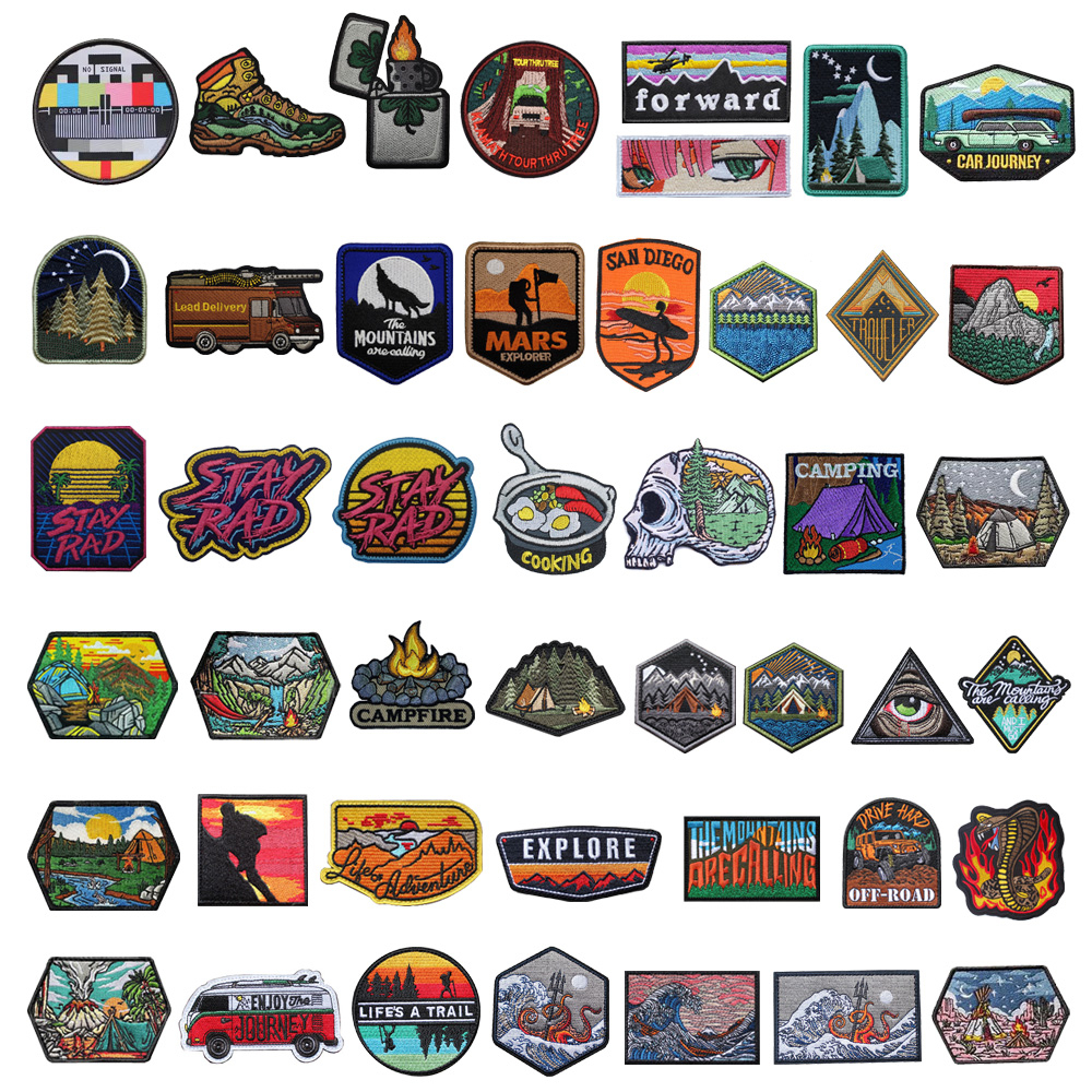 Outdoor Campfire Morale Badge Camping Adventure Embroidery Patches  Dangerous Bear Bag Stickers Creative Hook and Loop Patches