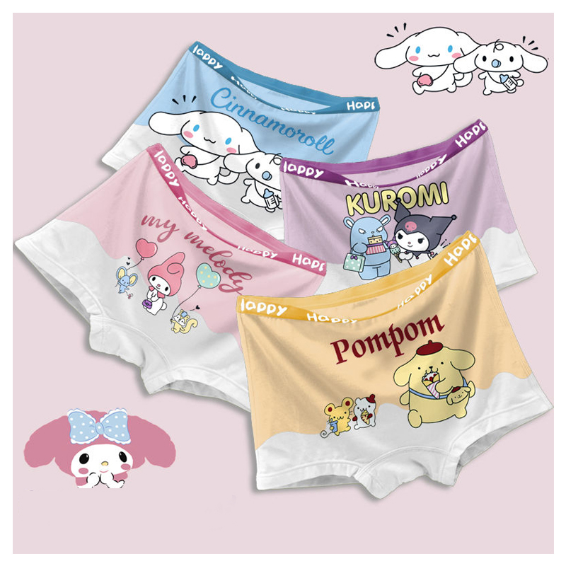 4PCS Cartoon Sanrios Children's Underwear Flat Angle Panties Anime