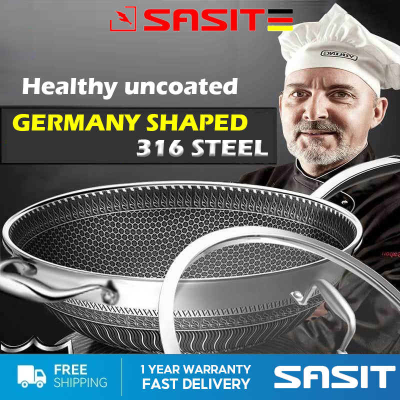 3 In 1 SUS 316 Stainless Steel Non-Stick Sasite Wok, Pot And Pan Kitchen  Cookware