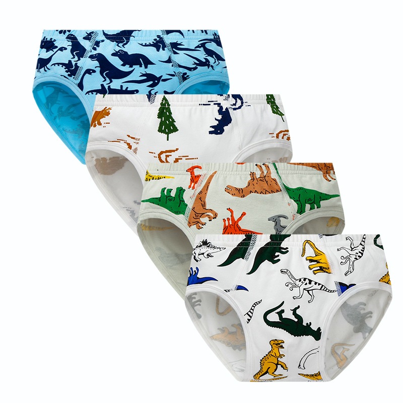 4PCS Cartoon Cotton Boy Underwear Dinosaur Printing Kid Triangle Briefs  Soft Excavator 3-10Y Panties