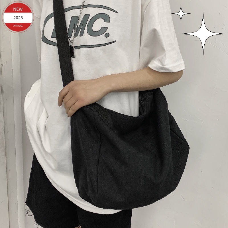 Korean canvas shoulder bag on sale