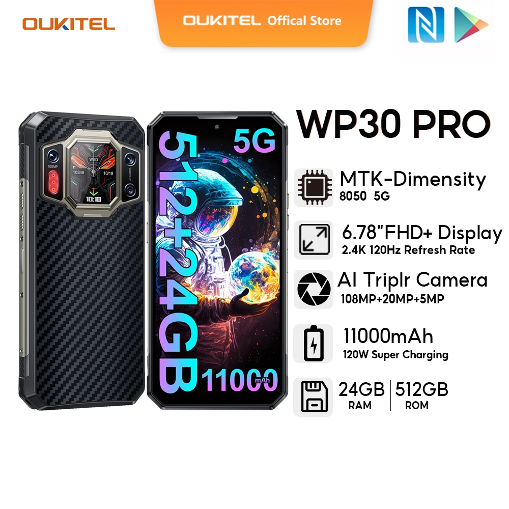 6.78 Oukitel WP30 Pro 5G Rugged 120W Charge 11000mAh 12GB+512GB 120Hz  108MP NFC