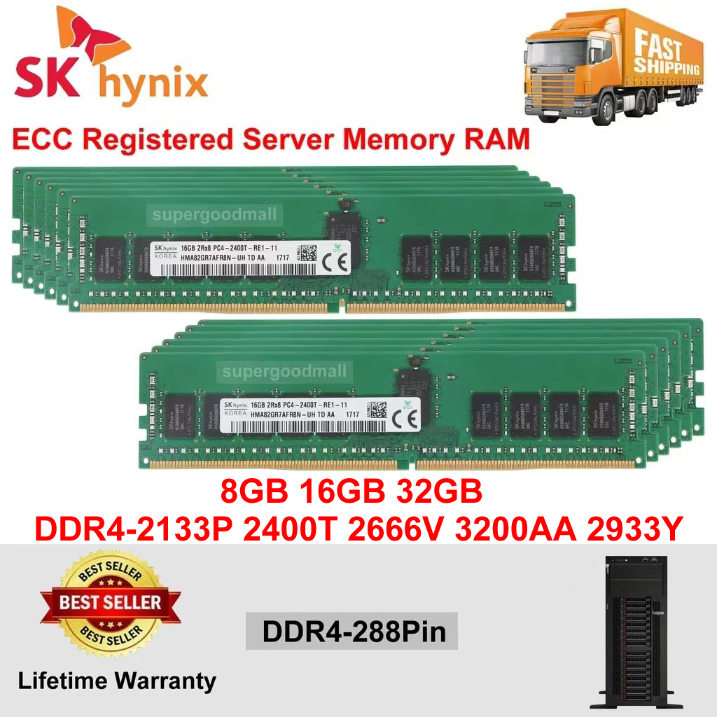 SK Hynix 8GB 16GB 32GB PC4-2133P 2400T 2666V 3200AA 2933Y DDR4-2133MHz  2400MHz 2666MHz 3200MHz 2933MHz 288Pin 1.2V ECC Registered Server Memory  RAM | Shopee Singapore