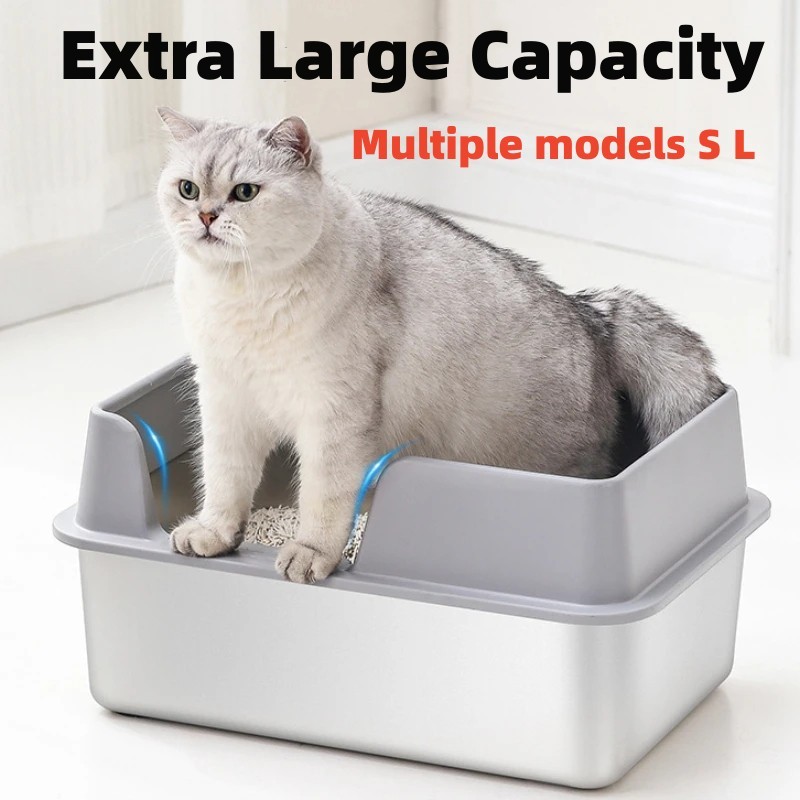 Fast Shipping Ready Stock NEW Litter Box Oversized Stainless Steel Open Cat Toilet Anti Splash Extra Large Cat Poop Basin Cat Litter Box Enclosure