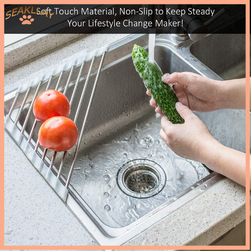 Corner Roll Up Dish Drying Rack, Over Sink Dish Drying Rack Silicone  Stainless Steel Triangle Sponge Holder Kitchen Sink Drying Radi Man Jiack