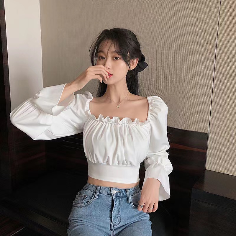 Puff sleeve crop discount top long sleeve