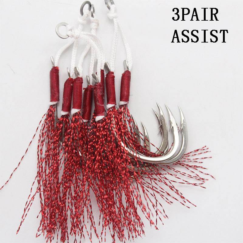 FishJig Double Feather Pair Assist Hooks For Jigging And Peche