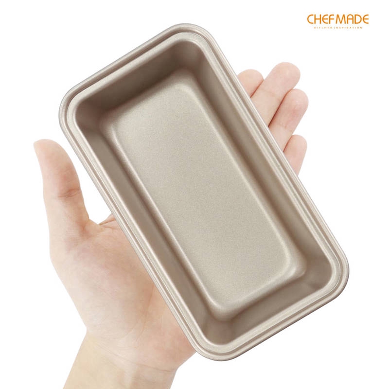 CHEFMADE Mini Rectangular Loaf Pan Set 4pcs 4-Inch Non-Stick Carbon Steel Bread Pan FDA Approved for Oven Baking (Champagne Gold)