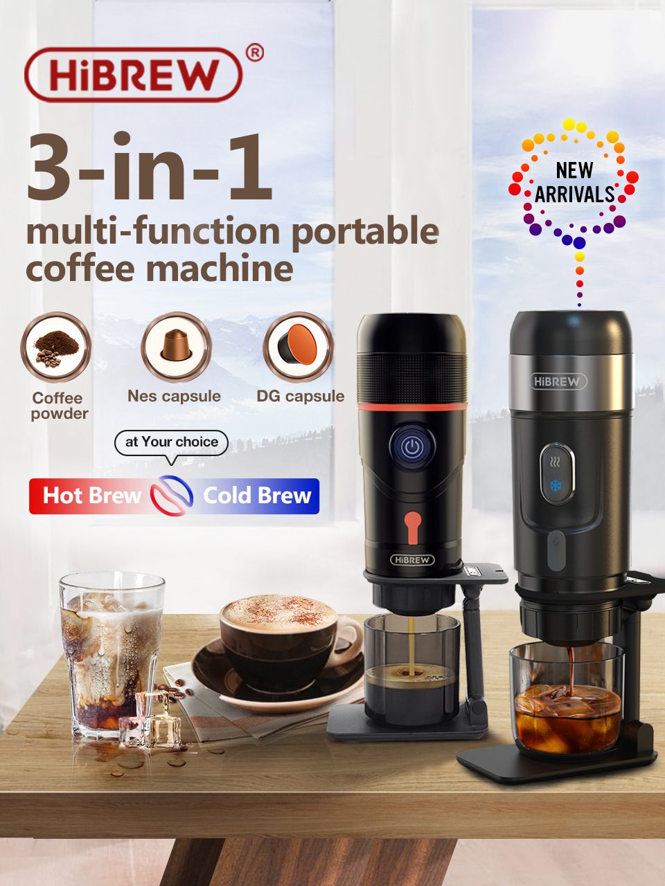 HiBREW Fully Automatic Espresso Cappuccino Latte 19Bar 3 in 1 Coffee Machine  Automatic hot milk froth ESE pod&Ground Coffee H8A