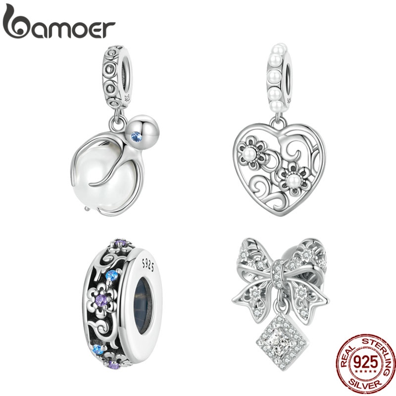 Bamoer 925 Sterling Silver Heart Bow Hypoallergenic Earrings Studs for Women Girl Birthday Plating