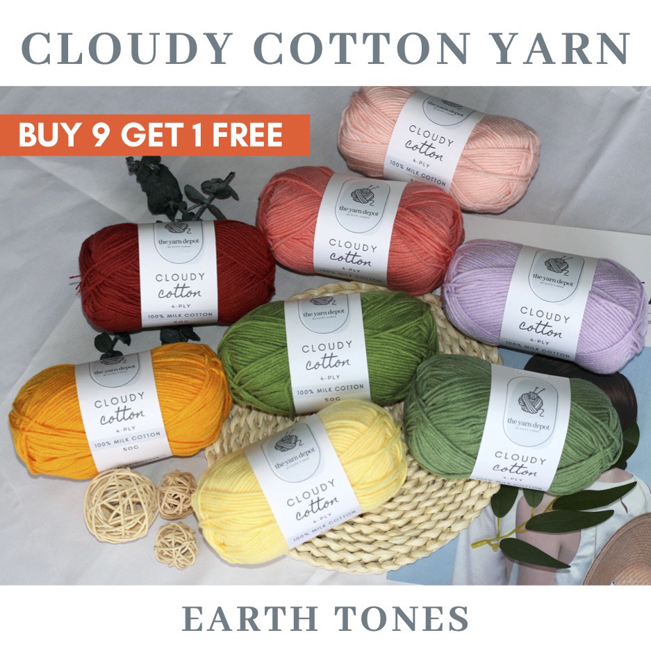 4-ply Cloudy Cotton soft & fluffy yarn 50g for crochet & knitting (Earth  Tones) Local fast delivery (Instocks)