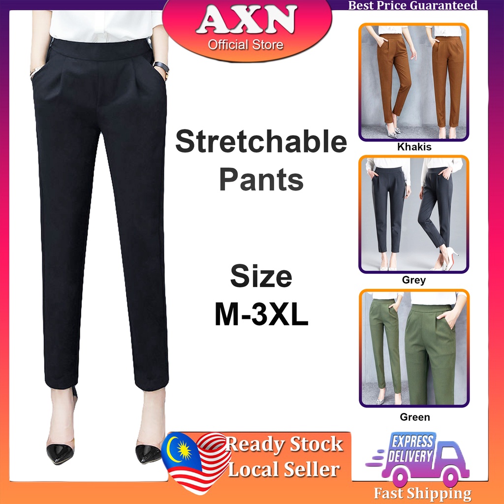 Women Stretchable Slim Fit Pants LONG PANT Plus Size High Waist Mid Waist  Long Trousers Office Pants