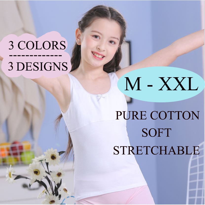 Local SG ] GIRL VEST SINGLET PURE COTTON / KIDS BRA / STUDENT UNDERWEAR / KIDS  VEST / CHILDREN BRA