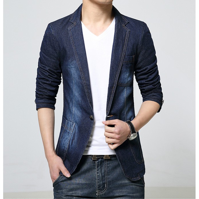 Men's blue sale denim blazer jacket