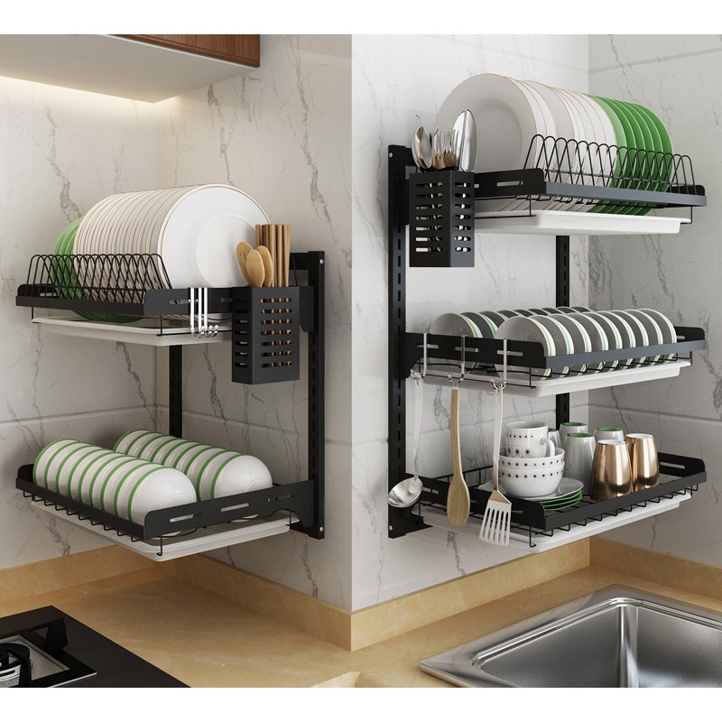 Dimension space 304 stainless steel double-layer wall-mounted dish rack  drain rack kitchen rack hanging wall dish rack