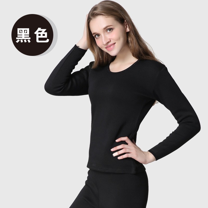 Ready Stock THERMAL WINTER WEAR FOR WOMEN UNDERWEAR -TOP & BOTTOM Solid  Color Black （M-3XL）