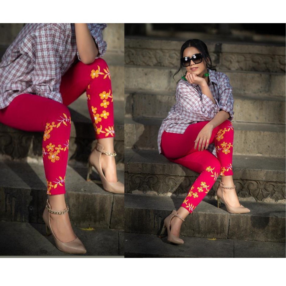 Red 2025 floral leggings