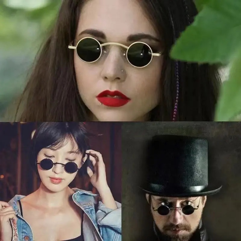 Retro Mini Sunglasses Metal Frame Gold Black Red Small Round Sun