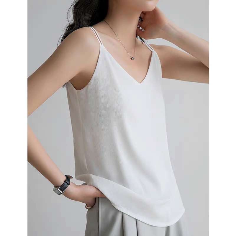 White Camisoles V Neck Spaghetti Straps Tops Blouse Women Girls Korean  Style