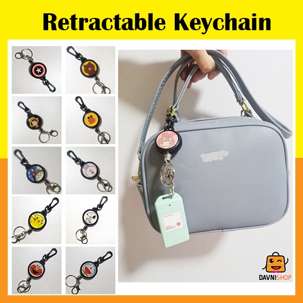 SG Seller] Line / Hello Kitty / Pooh / Cute characters retractable reel  badge with keychain