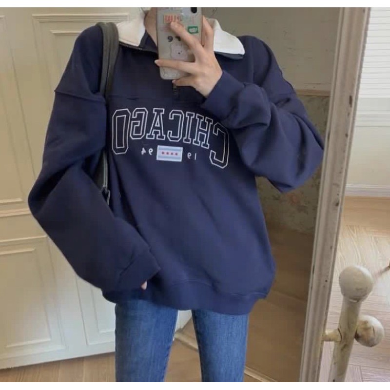 brandy melville new york sweatshirt pullover sweater navy blue oversized