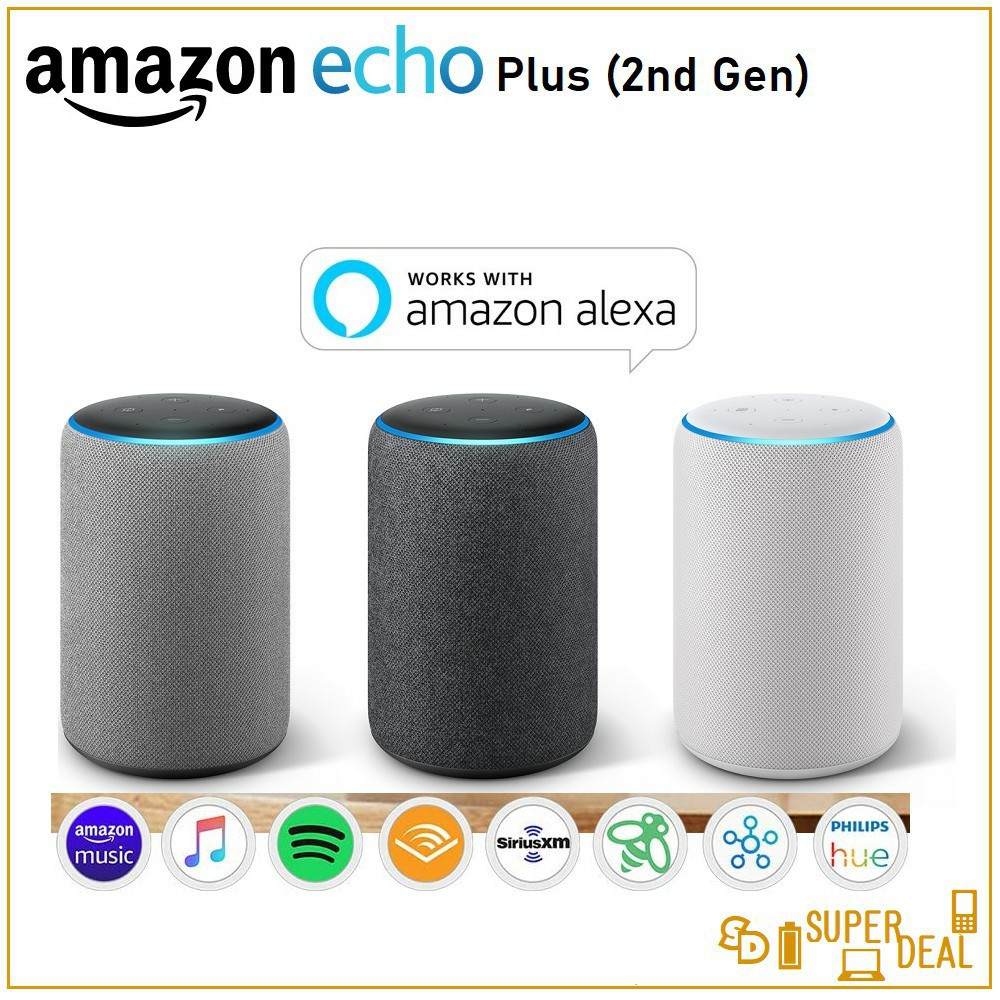 Echo Plus (2nd Gen) Premium sound smart home hub Charcoal Heather  Gray Sandstone Option Smart Speaker with Alexa