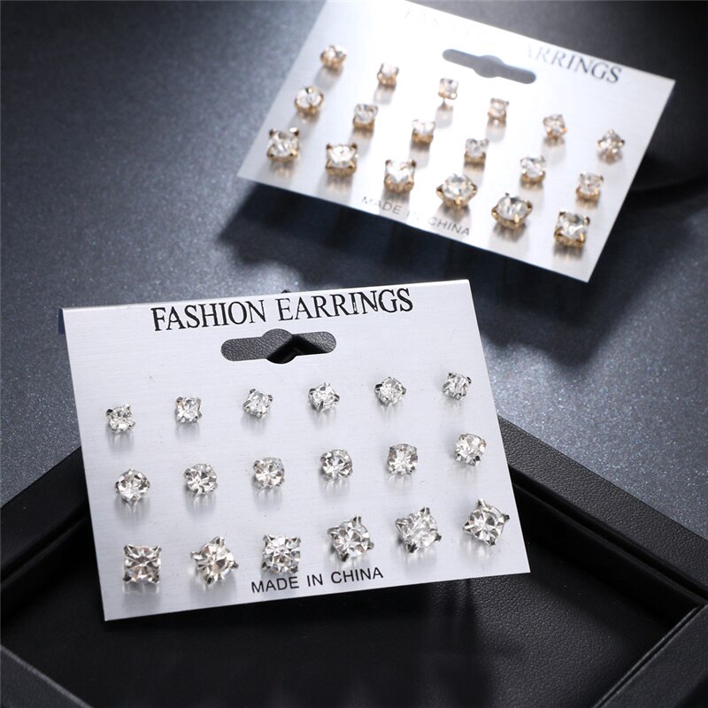 Fashion Simple Stud Earrings Set Silver Square Geometric Earrings