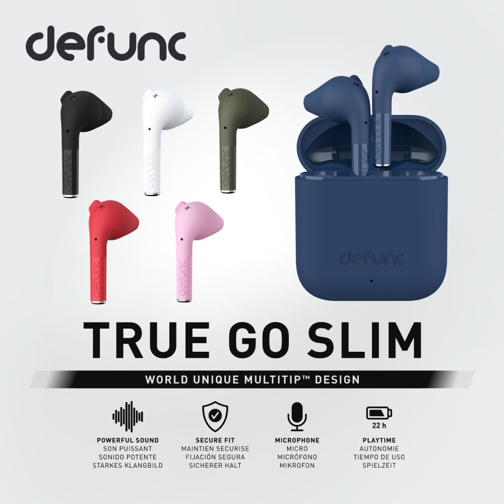 Defunc True Go Slim MultiTip design powerful sound compact size