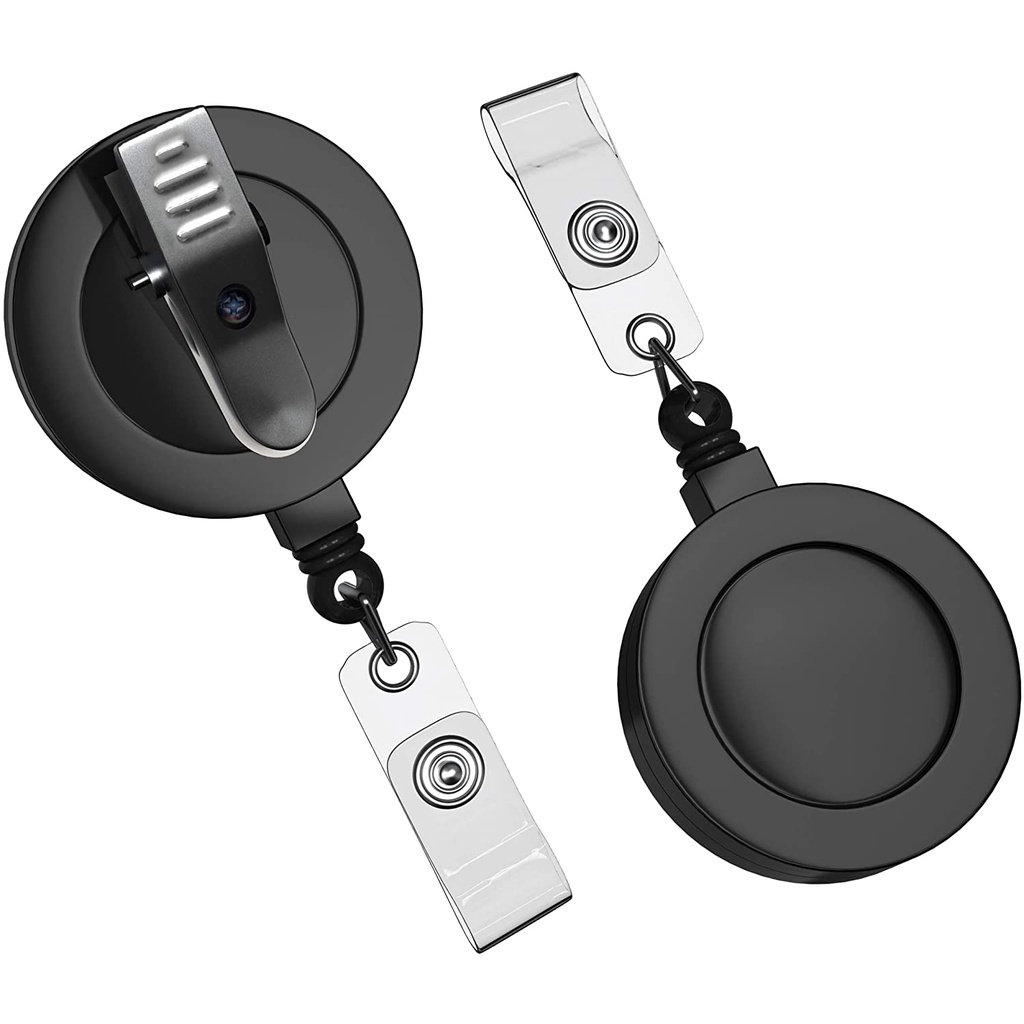 Retractable Badge Reel, Metal Heavy Duty Badge Holder with Belt Clip Key  Ring for Name Card Keychain-27.5 Reinforced Steel Wire Cord (S-2pack Black Rose  Gold) : : Office Products