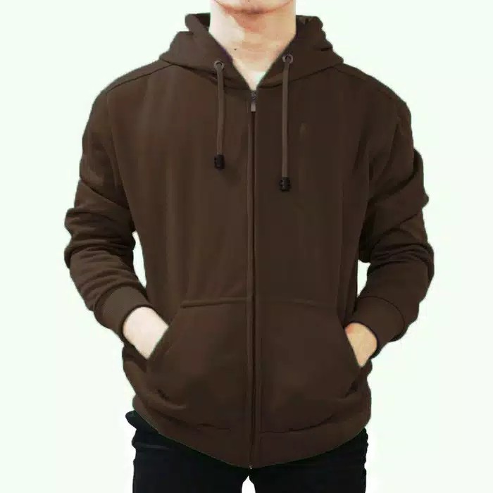 Brown Zipper Hoodie Plain Jacket | Shopee Singapore