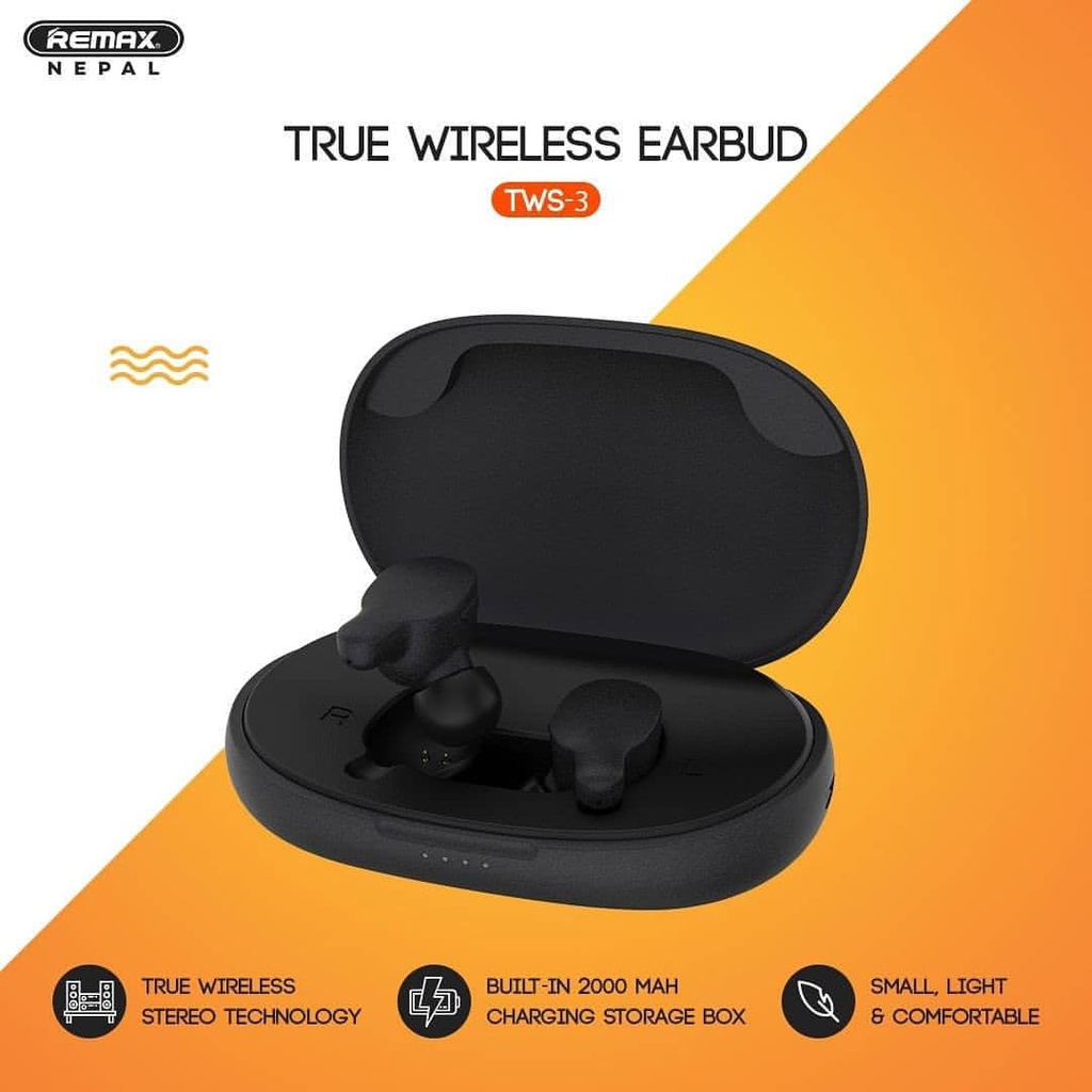 REMAX TWS 3 Bluetooth Wireless Earbuds with 2 000mAH Charging Case