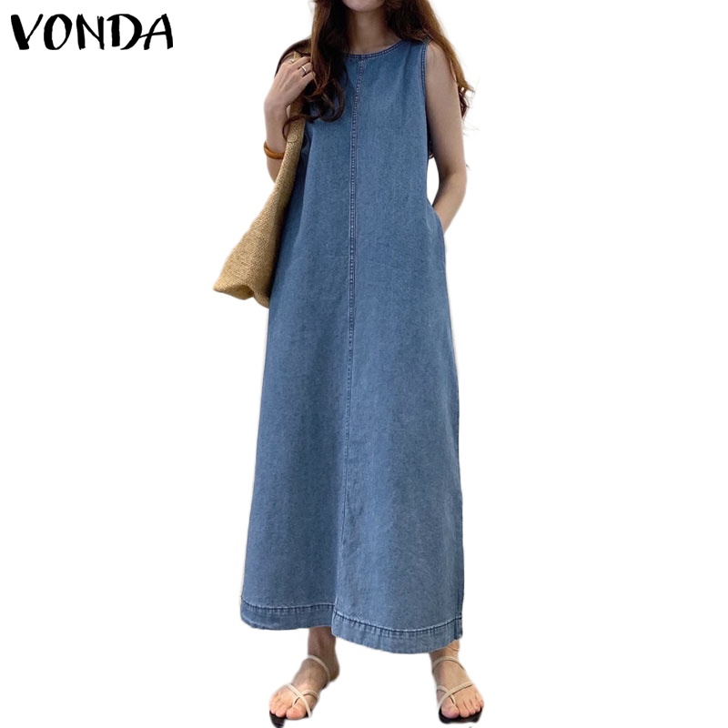 L-4XL Denim Sundress Women Summer New Pocket Sleeveless A-Line