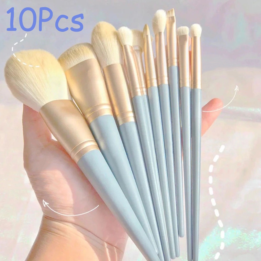 10Pcs Off White Makeup Brushes Soft Fluffy Cosmetics Foundation Blush  Powder Eyeshadow Blending Make up Brush Beauty Tools